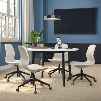 IKEA MITTZON Masa conferinte, rotund alb/negru, 120x75 cm