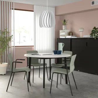 IKEA MITTZON Masa conferinte, rotund alb/negru, 120x75 cm