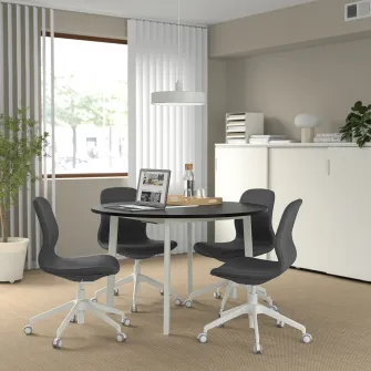 IKEA MITTZON Masa conferinte, rotund furnir frasin vopsit negru/alb, 120x75 cm