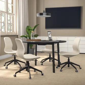 IKEA MITTZON Masa conferinte, rotund furnir frasin vopsit negru/negru, 120x75 cm