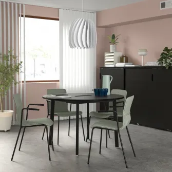 IKEA MITTZON Masa conferinte, rotund furnir frasin vopsit negru/negru, 120x75 cm