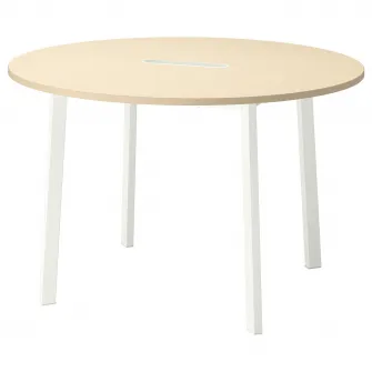 IKEA MITTZON Masa conferinte, rotund furnir mesteacan/alb, 120x75 cm