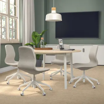 IKEA MITTZON Masa conferinte, rotund furnir mesteacan/alb, 120x75 cm