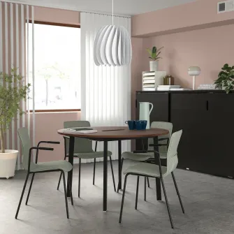 IKEA MITTZON Masa conferinte, rotund furnir nuc/negru, 120x75 cm