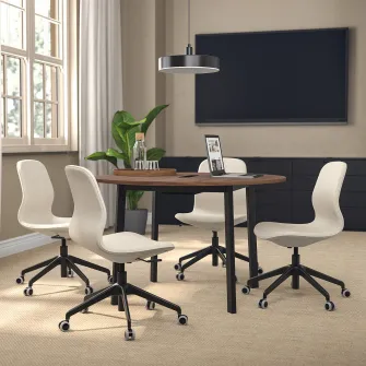 IKEA MITTZON Masa conferinte, rotund furnir nuc/negru, 120x75 cm
