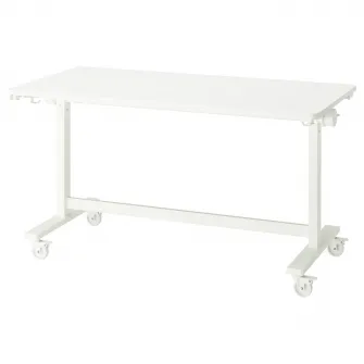 IKEA MITTZON Masa plianta+rotile, alb, 140x70 cm