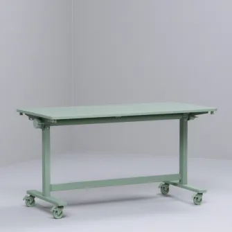 IKEA MITTZON Masa plianta+rotile, alb, 140x70 cm