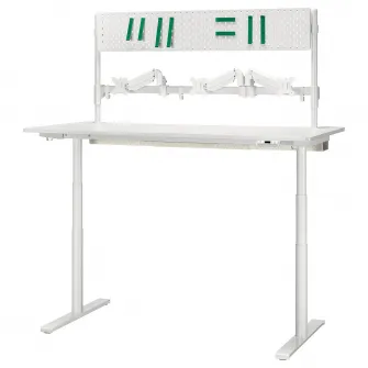 IKEA MÅLOMRÅDE Birou gaming cu inaltime reglabila, cu brate monitor/electric alb, 180x80 cm