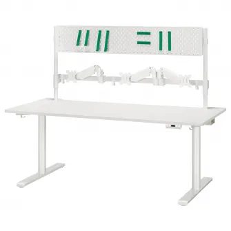 IKEA MÅLOMRÅDE Birou gaming cu inaltime reglabila, cu brate monitor/electric alb, 180x80 cm