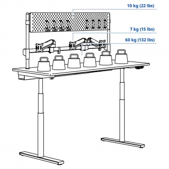 IKEA MÅLOMRÅDE Birou gaming cu inaltime reglabila, cu brate monitor/electric alb, 180x80 cm