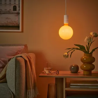 IKEA MOLNART Bec LED E27 150lm, glb portocaliu-roz, 150 mm