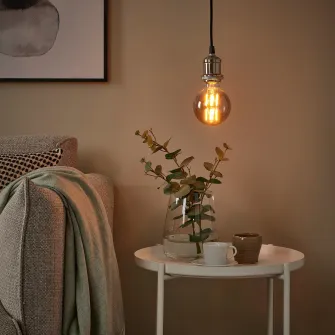 IKEA MOLNART Bec LED E27 150lm, glb sticla transparenta gri, 95 mm