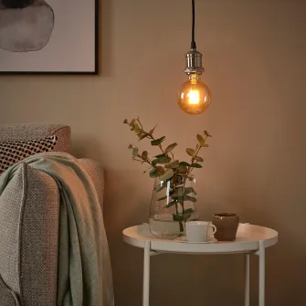 IKEA MOLNART Bec LED E27 150lm, glb sticla transparenta maro, 95 mm