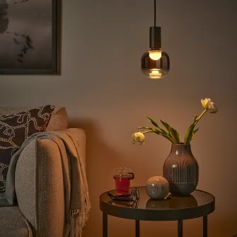 IKEA MOLNART Bec LED E27 150lm, tubular deschis/sticla transparenta gri, 120 mm
