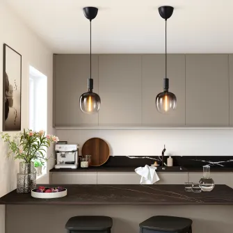 IKEA MOLNART Bec LED E27 200 lumeni, tubular negru/sticla transparenta, 185 mm