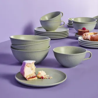 IKEA MOSSMAL Farfurie aperitiv, buline/verde deschis, 18 cm