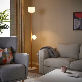 MOSSPLYM lampadar/veioza, opalin sticla/stejar, 180 cm