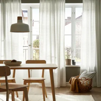 IKEA MÄSTERROT Draperii, 2buc, alb alb/grila rjns, 145x300 cm