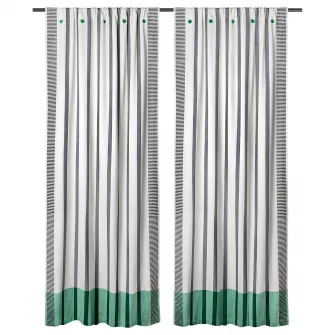 IKEA MÄVINN Draperii, 2buc, negru/alb/dunga verde, 110x300 cm