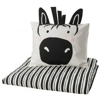 IKEA NATTHÄGER Husa pilota+fata perna, negru alb/zebra, 150x200/50x60 cm