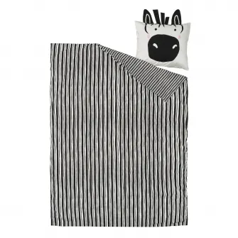 IKEA NATTHÄGER Husa pilota+fata perna, negru alb/zebra, 150x200/50x60 cm