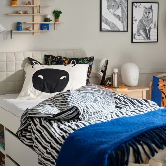 IKEA NATTHÄGER Husa pilota+fata perna, negru alb/zebra, 150x200/50x60 cm