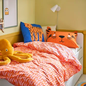 IKEA NATTHÄGER Husa pilota+fata perna, portocaliu/tigru, 150x200/50x60 cm