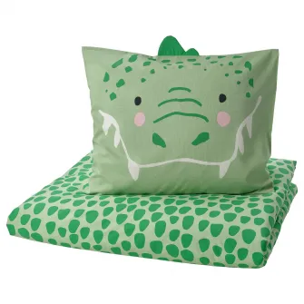 IKEA NATTHÄGER Husa pilota+fata perna, verde/crocodil, 150x200/50x60 cm