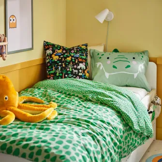 IKEA NATTHÄGER Husa pilota+fata perna, verde/crocodil, 150x200/50x60 cm