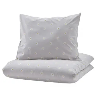 IKEA NATTSLÄNDA Husa pilota+fata perna, model floral gri/alb, 150x200/50x60 cm