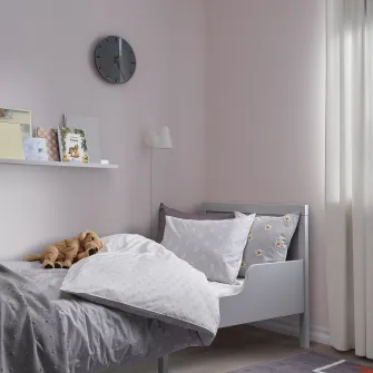 IKEA NATTSLÄNDA Husa pilota+fata perna, model floral gri/alb, 150x200/50x60 cm