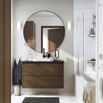 IKEA ÄNGSJÖN / BACKSJÖN Masca lavoar+sertare/lavoar/baterie, maro aspect stejar/negru aspect marmura, 102x49x71 cm