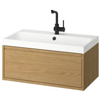 IKEA ÄNGSJÖN / BACKSJÖN Masca lavoar+sertar/lavoar/baterie, aspect stejar, 80x48x39 cm