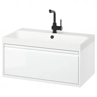 IKEA ÄNGSJÖN / BACKSJÖN Masca lavoar+sertar/lavoar/baterie, lucios alb, 80x48x39 cm