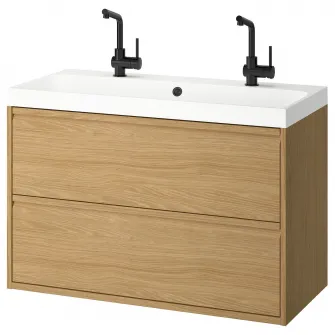 IKEA ÄNGSJÖN / BACKSJÖN Masca+sertare/lavoare/baterii, aspect stejar, 100x48x69 cm