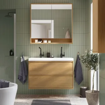IKEA ÄNGSJÖN / BACKSJÖN Masca+sertare/lavoare/baterii, aspect stejar, 100x48x69 cm