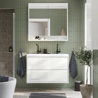 IKEA ÄNGSJÖN / BACKSJÖN Masca+sertare/lavoare/baterii, lucios alb, 100x48x69 cm