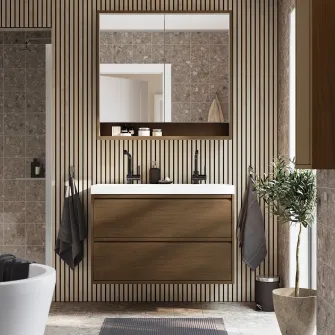 IKEA ÄNGSJÖN / BACKSJÖN Masca+sertare/lavoare/baterii, maro aspect stejar, 100x48x69 cm