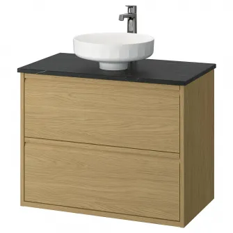IKEA ÄNGSJÖN / LERSJÖN Masca lavoar+sertare/lavoar/baterie, aspect stejar/negru aspect marmura, 82x49x79 cm