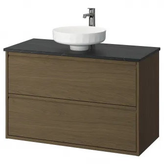 IKEA ÄNGSJÖN / LERSJÖN Masca lavoar+sertare/lavoar/baterie, maro aspect stejar/negru aspect marmura, 102x49x79 cm