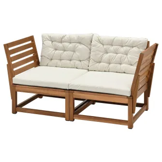 IKEA NÄMMARÖ Canapea modulara 2 locuri, exterior, cu brate maro deschis vopsit/Kuddarna gri deschis-bej
