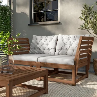 IKEA NÄMMARÖ Canapea modulara 2 locuri, exterior, cu brate maro deschis vopsit/Kuddarna gri deschis-bej