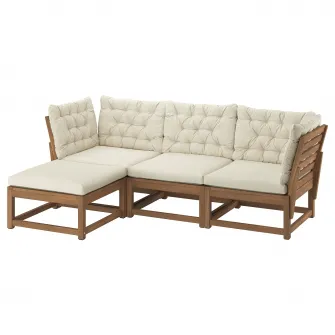 IKEA NÄMMARÖ Canapea modulara 3 locuri, exterior, cu taburet maro deschis vopsit/Kuddarna gri deschis-bej