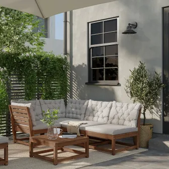 IKEA NÄMMARÖ Coltar modular, 3 locuri, exterior maro deschis vopsit/Kuddarna gri deschis-bej