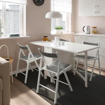 IKEA NORDEN / FRÖSVI Masa + 4 scaune, alb/Knisa gri, 26/89/152 cm