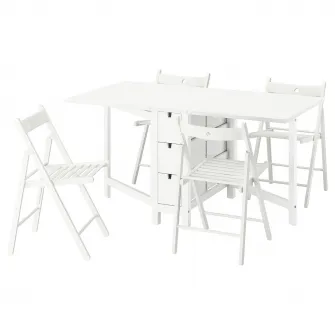 IKEA NORDEN / FRÖSVI Masa + 4 scaune, alb/alb, 26/89/152 cm