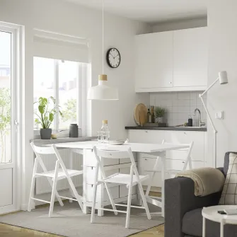 IKEA NORDEN / FRÖSVI Masa + 4 scaune, alb/alb, 26/89/152 cm