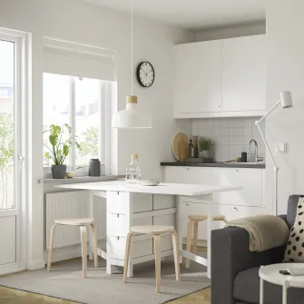 IKEA NORDEN / KYRRE Masa+4 taburete, alb/mesteacan, 26/89/152 cm