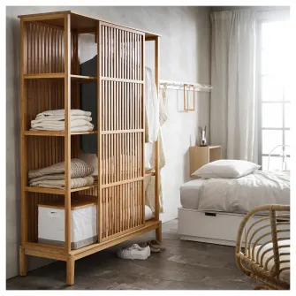 IKEA NORDKISA Dulap deschis cu usa glisanta, bambus, 120x186 cm
