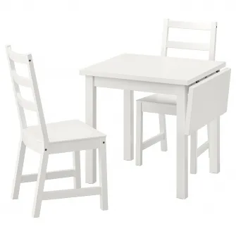 IKEA NORDVIKEN / NORDVIKEN Masa + 2 scaune, alb/alb, 74/104x74 cm
